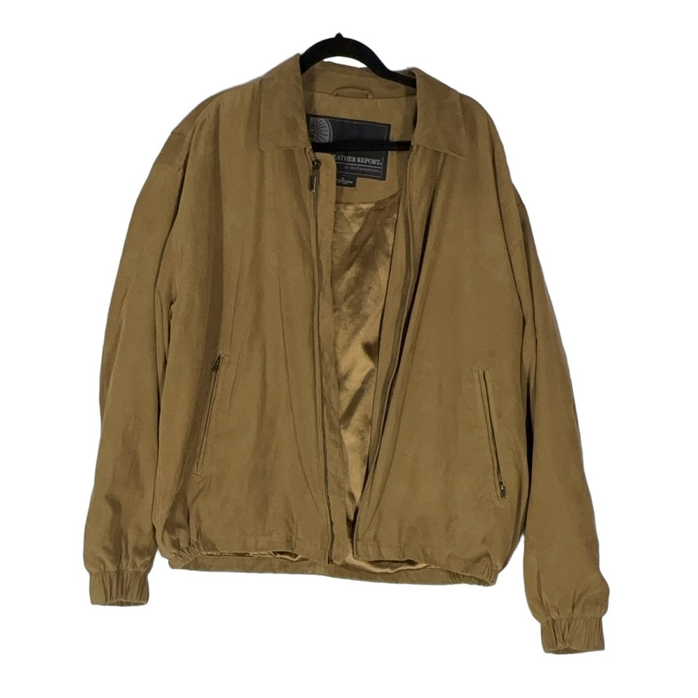 Weather Report Men's XL Bomber Jacket Beige Microfiber Full Zip Casual Lined